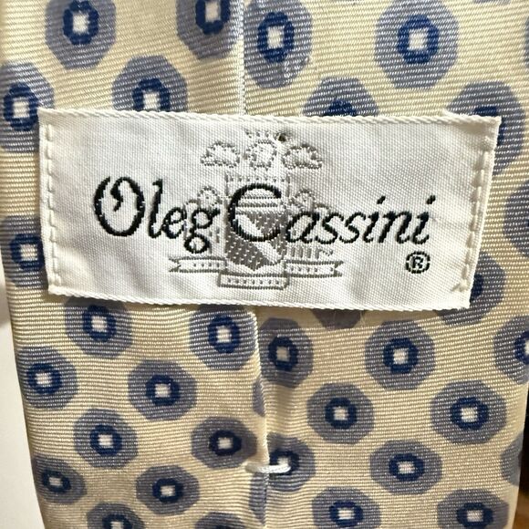 Vintage Oleg Cassini Men's 100% Silk Neck Tie Champagne Blue Medallion 58" - Picture 4 of 6
